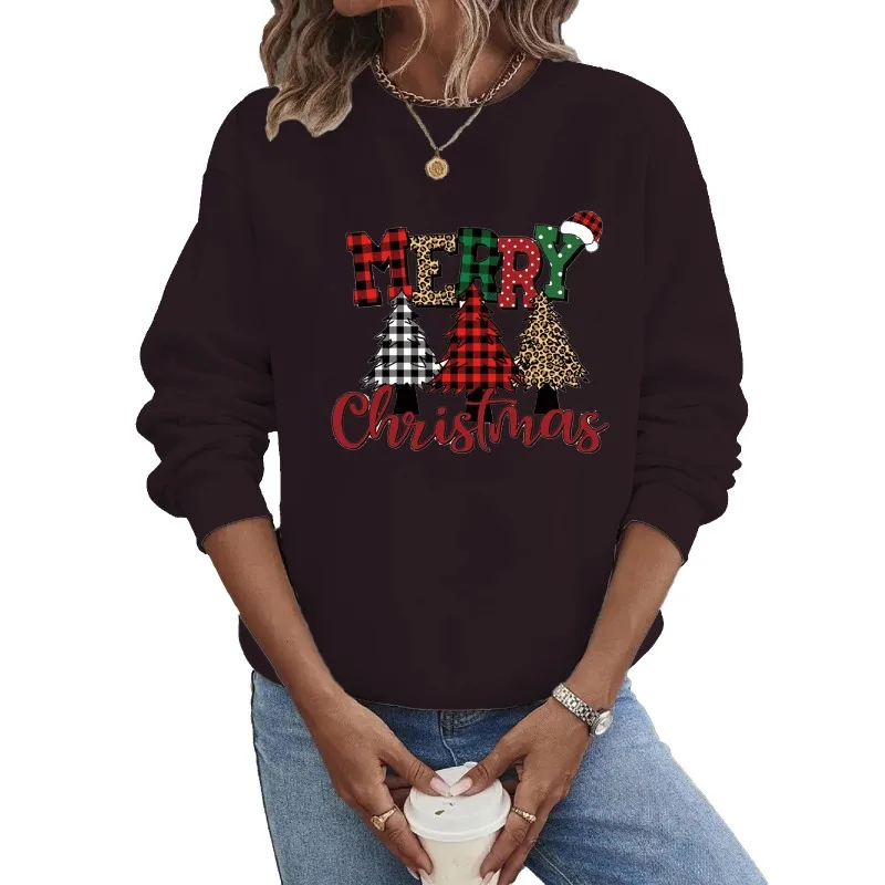 Sudadera con capucha de cuello redondo Europa y Estados Unidos Navidad de manga larga sudadera con estampado de árbol de Navidad estética