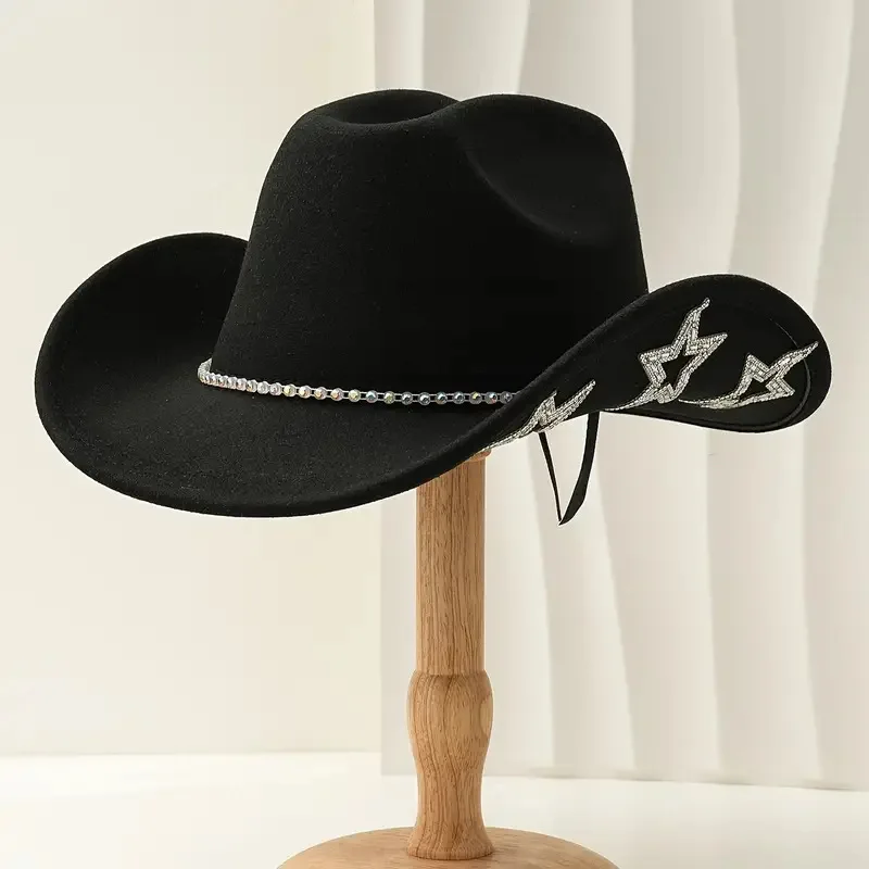 

HongLuan Western Black Disco Cowboy Hat White Rhinestone Woman - Cowboy Accessories & Country Cowgirl Hats for Adults Woman
