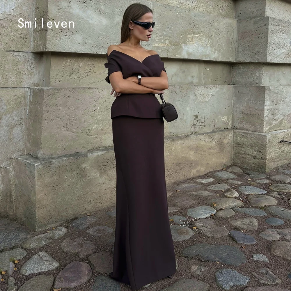 

Smileven Elegant V Neck Mermaid Prom Dress Off The Shoulder Party Gowns Classical Button Formal Occassion Dress Customized 2026