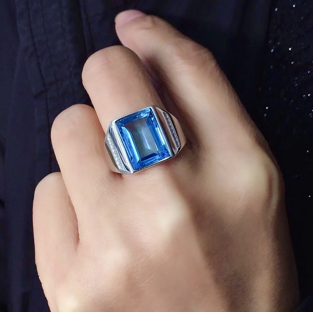 

Simple Gemstone Band Ring for Man 10mm*14mm 5mm Natural Topaz Man Ring 18K Gold Plating Topaz Jewelry