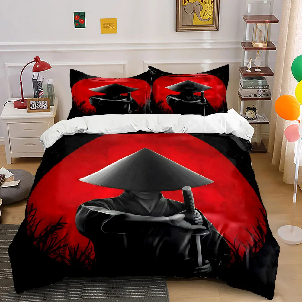 

Samurai swordsman and the red moon Print Bedding Set 1 Duvet Cover 2 Pillowcases for Adult and Children Luxury Gift Full Size