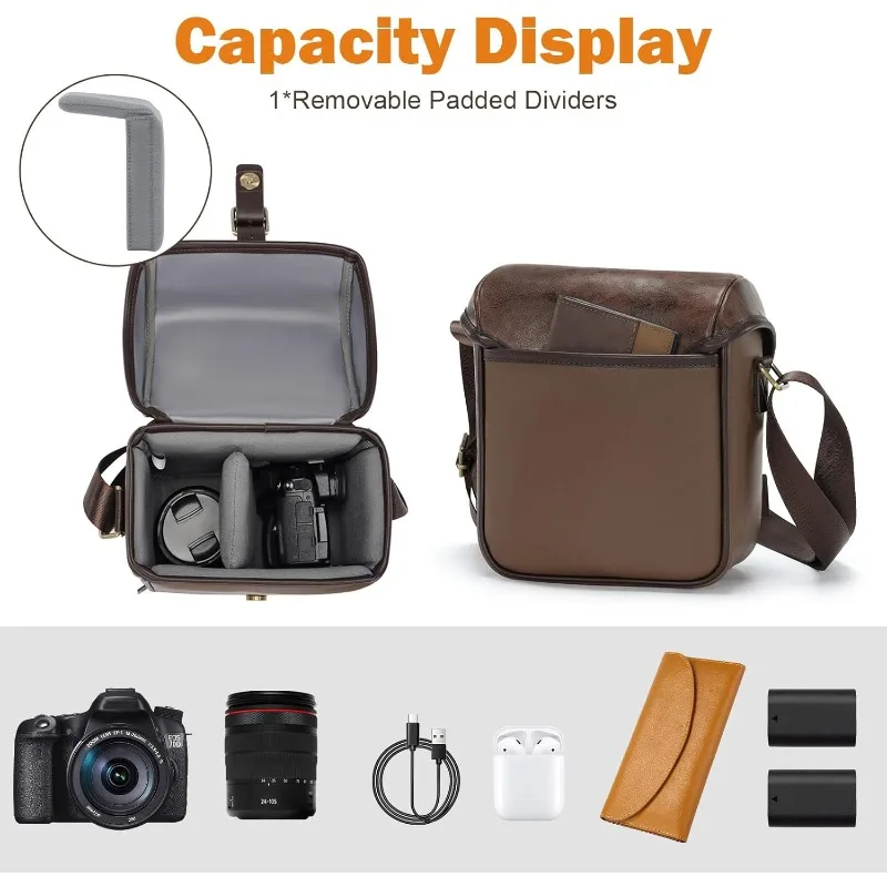 Retro digital camera bag, shoulder micro-single bag, photography SLR waterproof and shock-resistant pu leather camera bag.