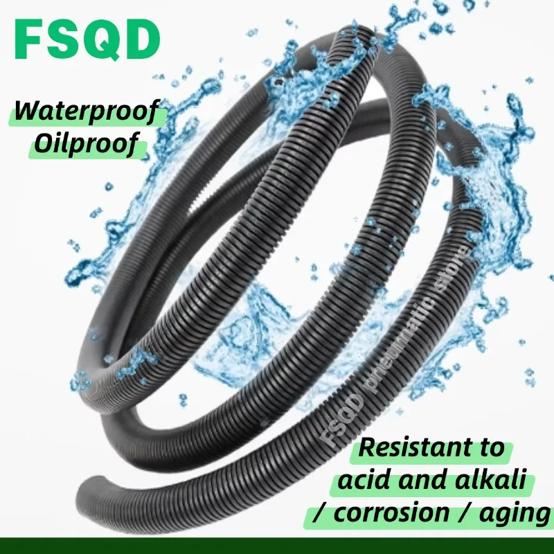 Black PP Insulated Corrugated Pipe Wire Hose Plastic For Car Cable Heat Resistant Protective Sleeve 7mm-42.5mm