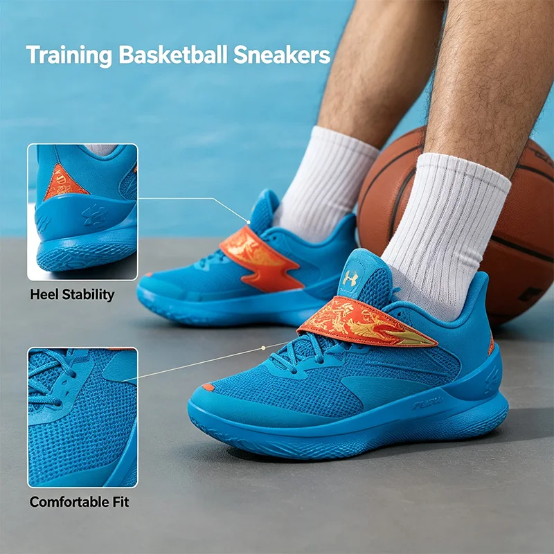 Under Armour Blue Basketball Shoes for Men Performance Non-Slip Training Sneakers Comfortable Athletic Gym Footwear