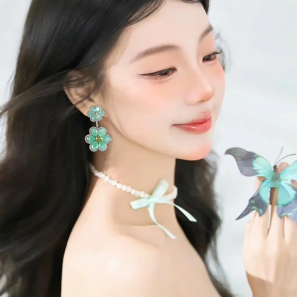 

Missvikki Luxury Gorgeous Shiny Green Flower Earrings For Women Wedding Party Charm Full CZ Fashion Jewelry High Quality