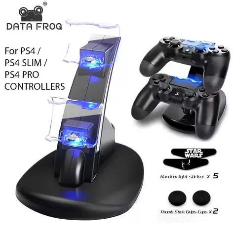 PS4 Dualshock4 컨트롤러 용 데이터 개구리 듀얼 USB 충전기 스탠드 Playstation 4/PS4 Pro/PS4 Slim 용 LED가있는 충전 도킹 스테이션