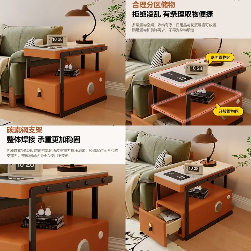 for Light Luxury Rock Slab Side Cabinet Multifunctional Sofa Side Table Movable Corner Table with USB Charging Bluetooth