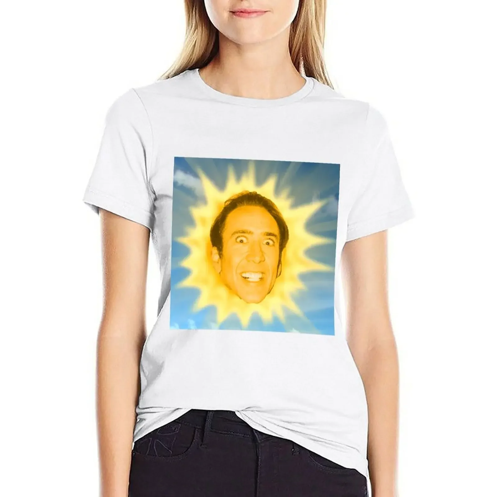 Nicolas Cage Sun T-shirt cute clothes animal print shirt for girls funny t shirts for Women