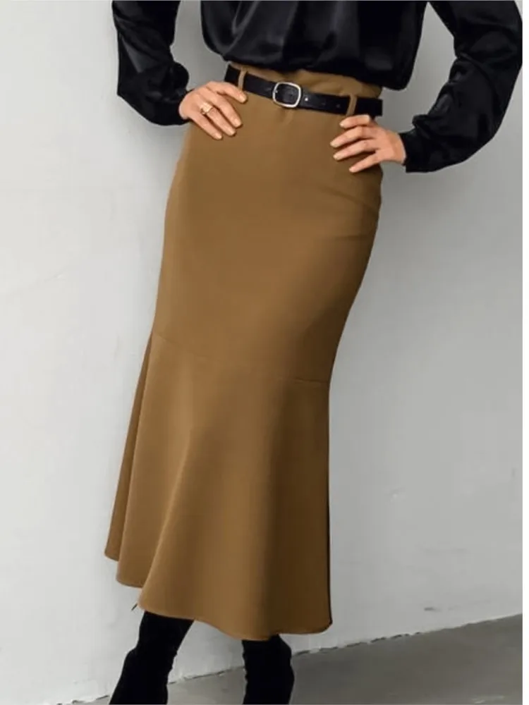 2024 New French Retro Brown Fishtail Skirts For Women Slim Long Skirt Autumn Winter High Waisted Party Evening Skirts Female