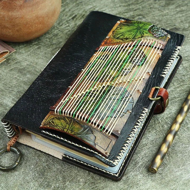 

Leather guzheng hand ledger handmade thickened cowhide notebook loose-leaf a6 musical instrument creative diary notepad gift