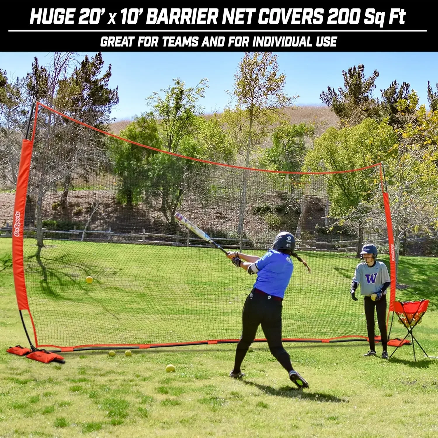 Portable Sports Barrier Net - 12  x 9 or 20  x 10  - Great for Any Sport - Includes Carry Bag