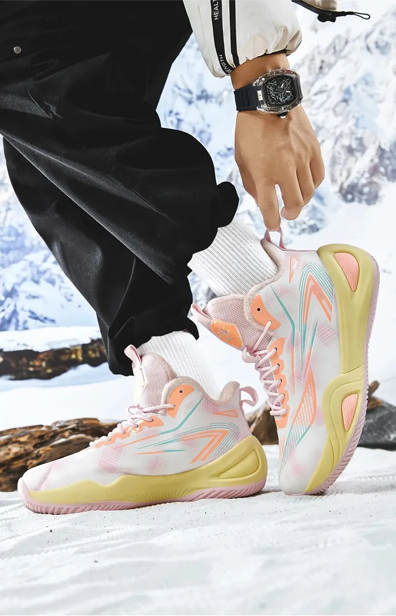 

Новые осенние и зимние баскетбольные кроссовки для пар, мужская обувь, спортивная обувь и флисовые хлопковые кроссовки мужские.