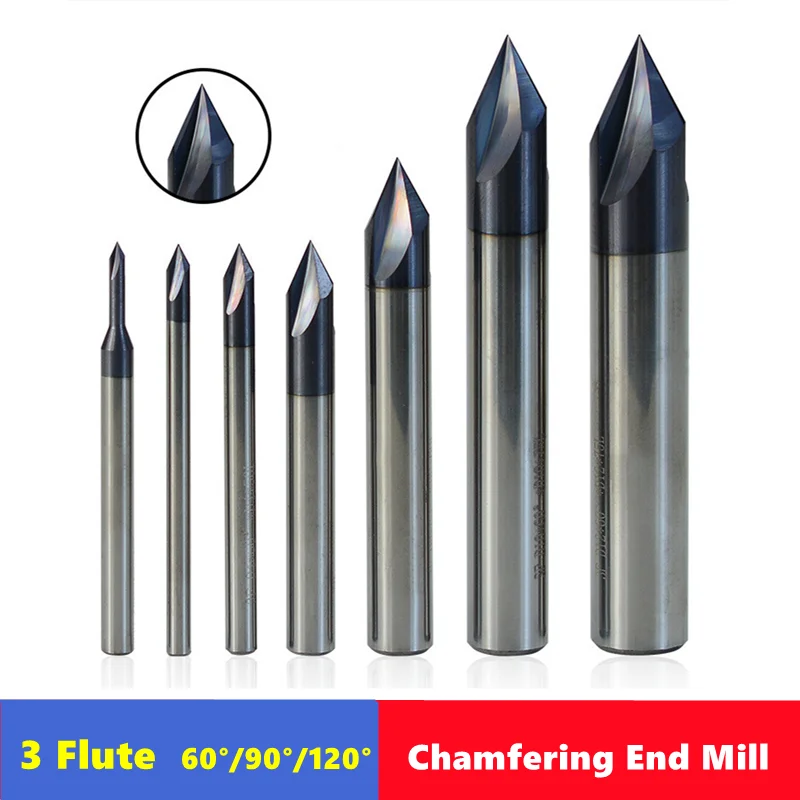 Carbide Chamfering Milling Cutter Flauta Router Bit Bit de Gravura para Alumínio Cobre Cnc End Mill 60 90 120 Graus