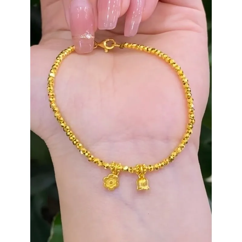 24k 999 gold bracelet with a few ounces of gold, sparkling lily of the valley, disco-style golden beads, light luxury niche