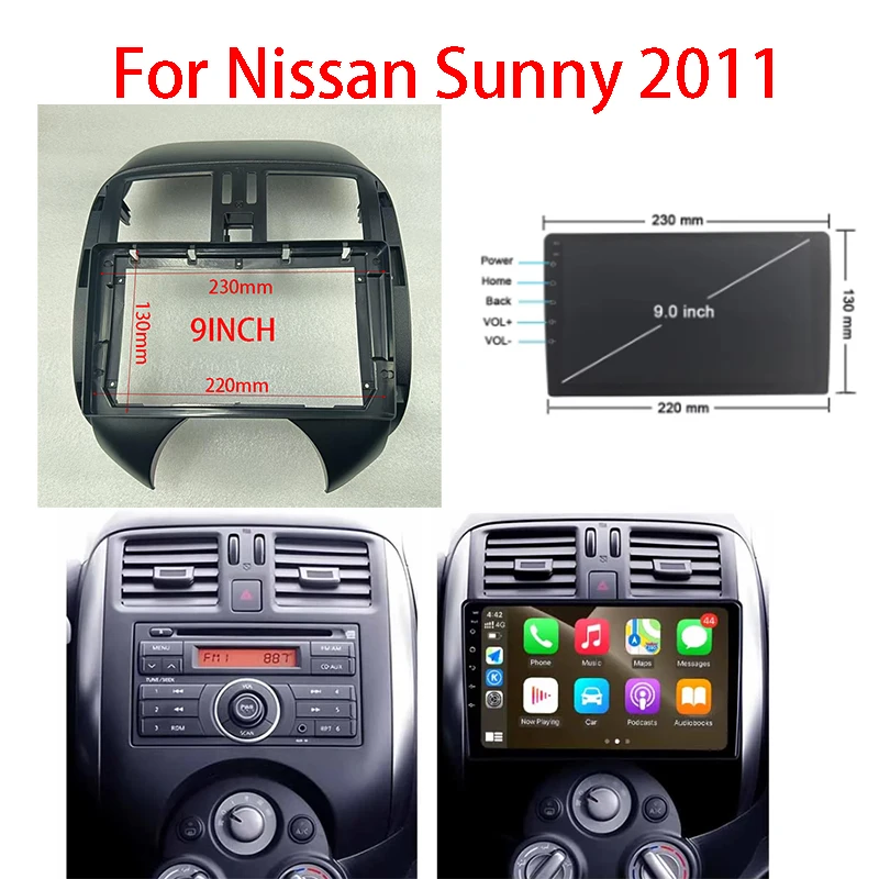 7/9INCH Car Radio Fascia Panel Frame Plastic Dash Mount Kit 2 Din For NISSAN Sunny 2011