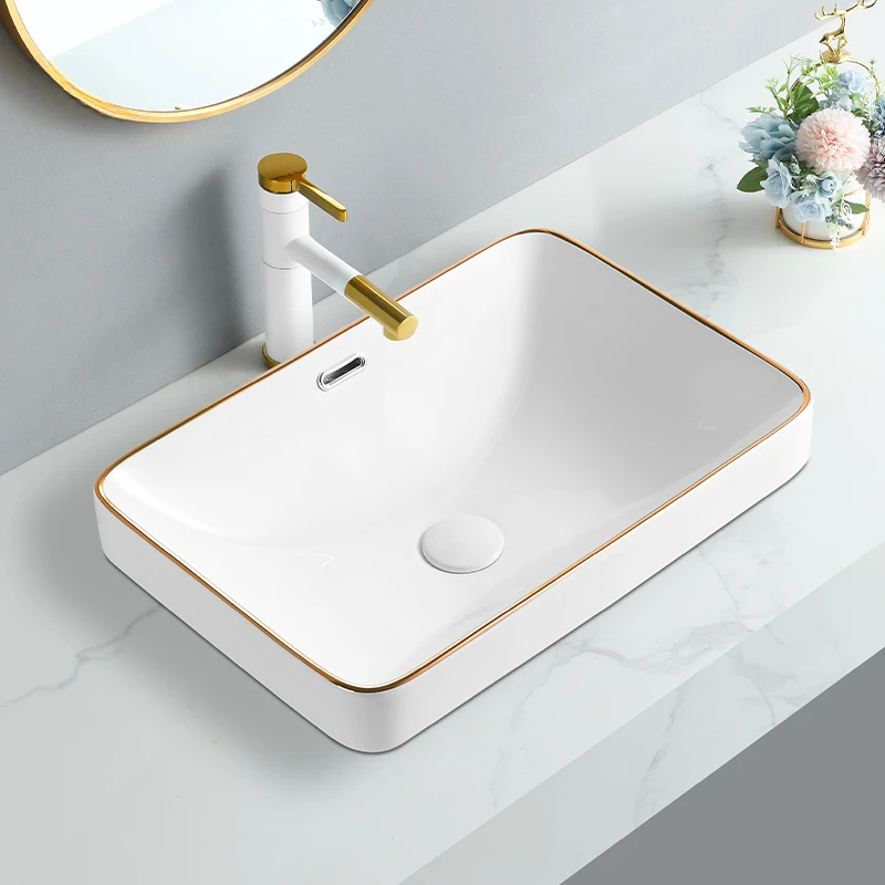 Modern Ceramic Bathroom Sinks Countertop Basin Semi-embedded Home Phnom Penh Bathroom Washbasins Hotel Rectangular Washing Sink