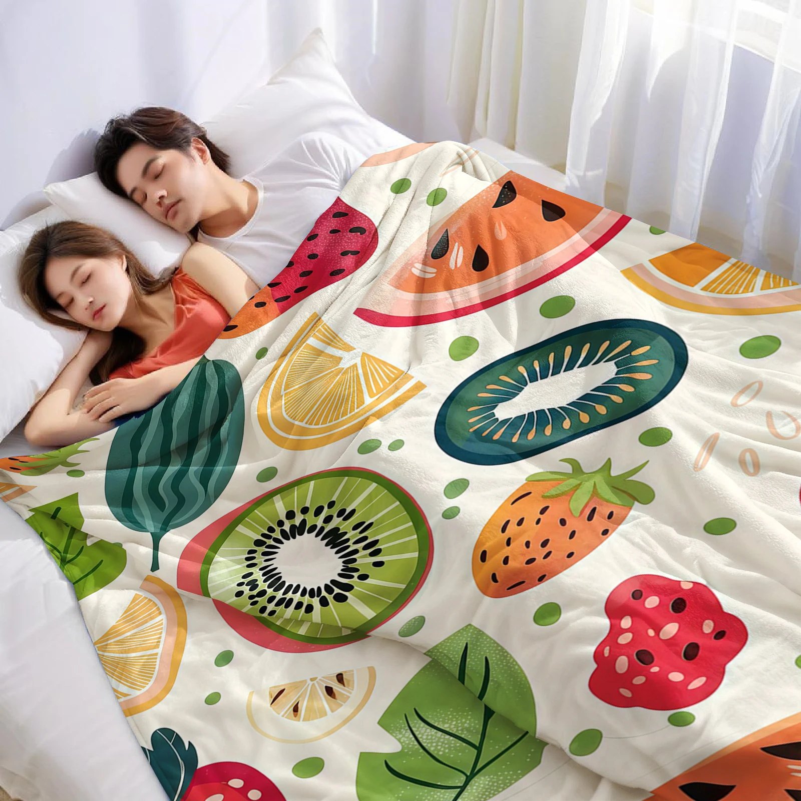 Mixed Fruit Ultra Soft Sherpa Fleece Blanket Fluffy Warm Halloween Cozy Throw for Sofa Couch Bedroom Gift All season