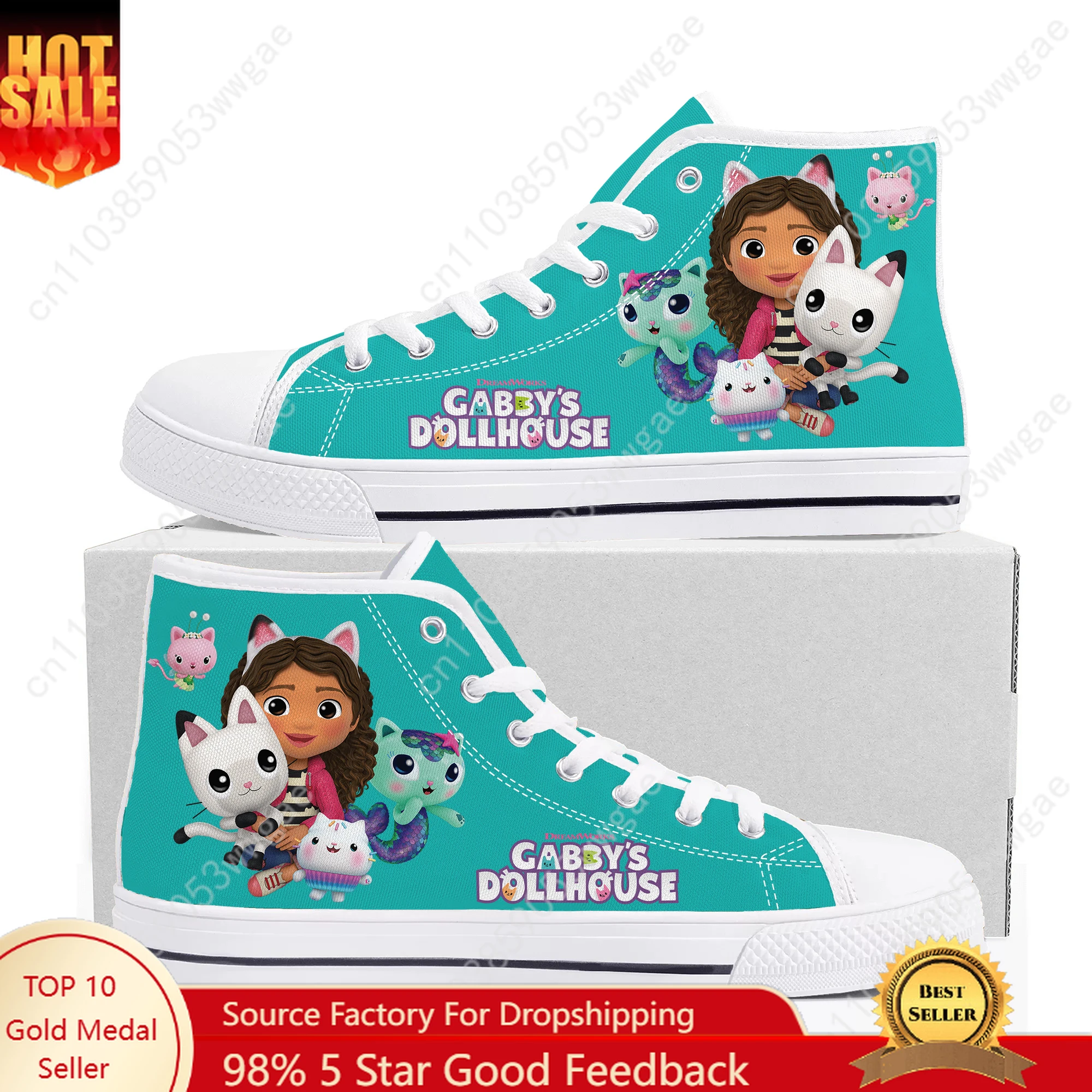

Gabby's Dollhouse High Top Sneakers Mens Womens High Quality Canvas Sneakers Comfortable Casual Couple Shoes Customized Shoes