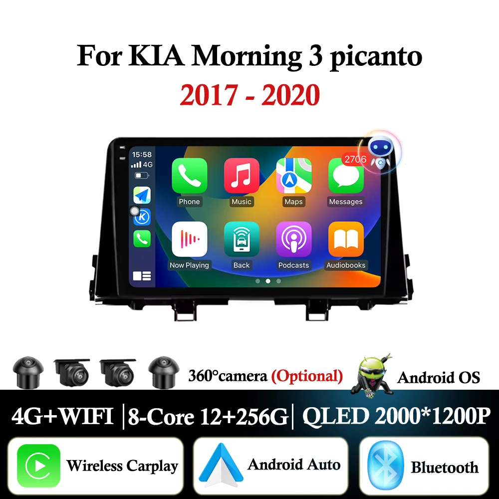 

Android Auto Carplay For KIA Morning 3 picanto 2017 - 2019 Car Radio Audio Multimedia Player GPS Navigation WIFI BT DSP Stereo