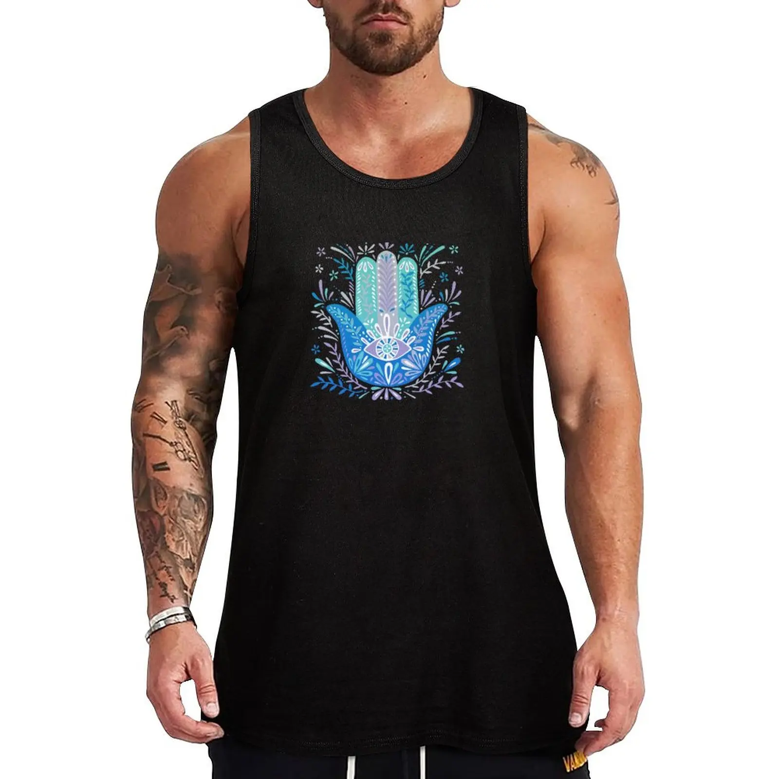 

Hamsa Hand – Blue & Turquoise Palette Tank Top Pattern Graphic Tank Top Geometric Print Sleeveless