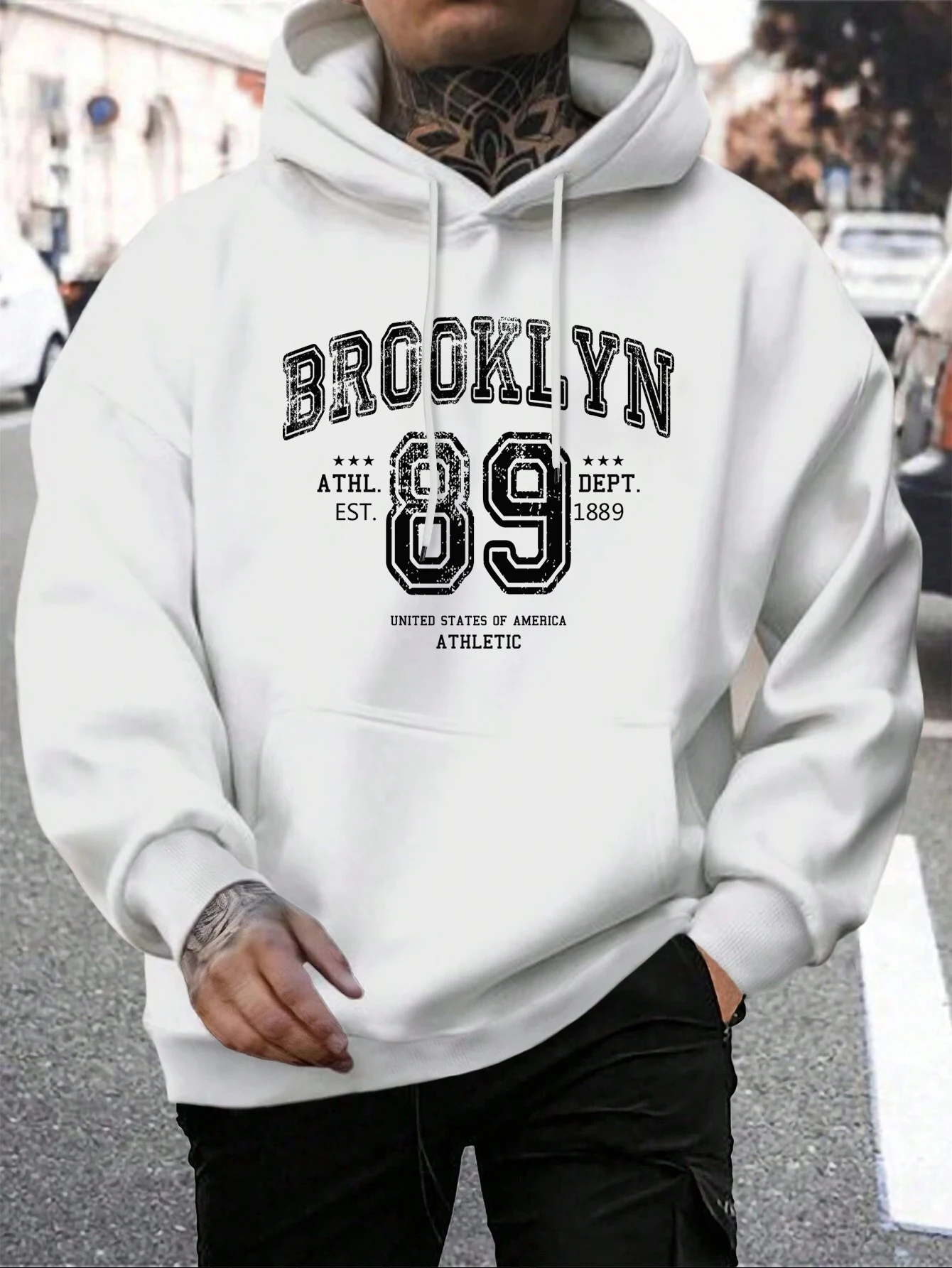 Brooklyn 89 Letter Print Hoodies Male Fashion Comfortable Hoodie Autumn Soft Fleece Men Hoody Pocket Pocket Warm Tops