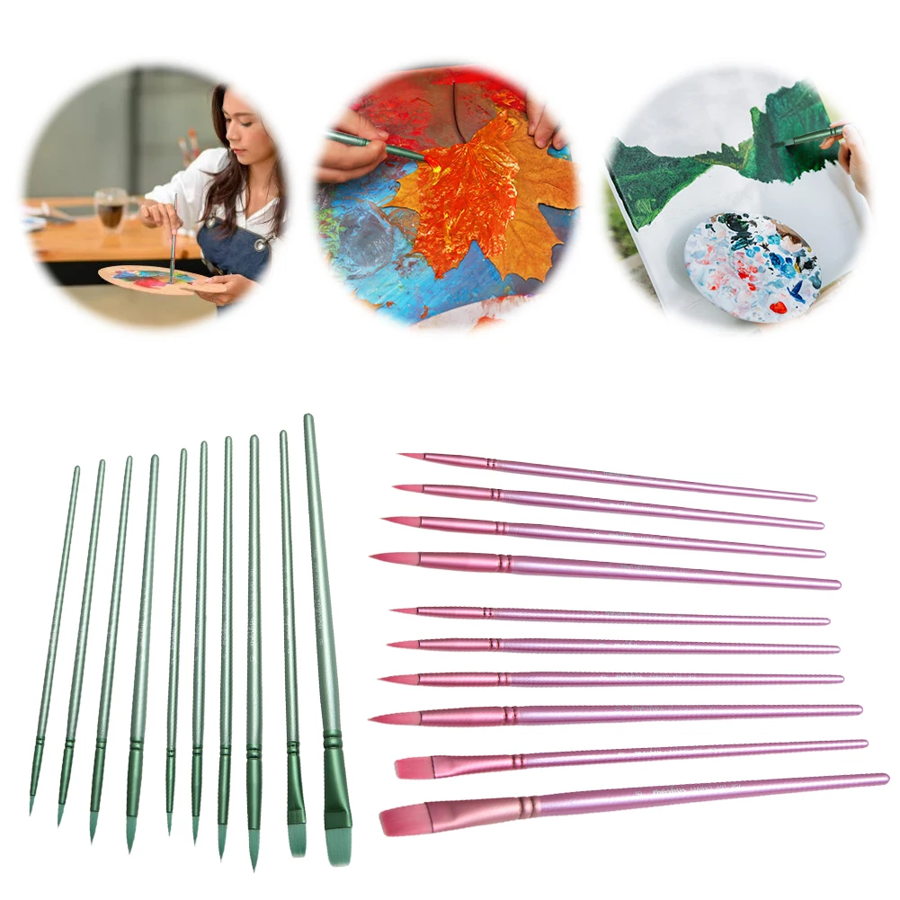 4/6Pcs Watercolor Paint Brushes Wooden Handle Paint Brush Nylon Hair Flat Head Watercolor Brush Long Handle for Artist Students