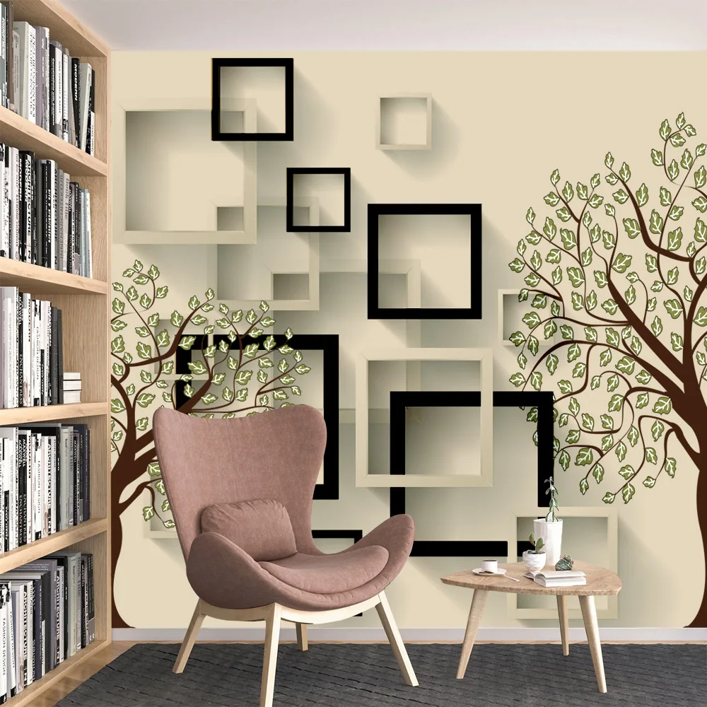 

Modern Self Adhesive Wallpaper Accept for Living Room Decoration Retro Tree Geometry Contact Paper Sofa Wall Papers Home Decor