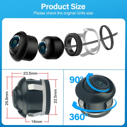 Imagen 2 del producto Cámara de visión frontal AHD 1920x1080P para vehículo, gran angular HD, giratoria de 360 grados, CVBS, cámara de respaldo de alta resolución, visión nocturna