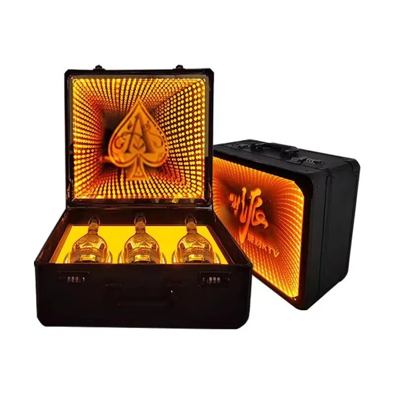 Pasta led champanhe coquetel caixa de vinho caso transportador de uísque garrafa vip apresentador mala