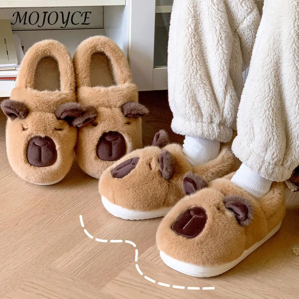 Plush Capybara Slippers Fluffy Couple Slippers Cute Furry Animal Slippers Comfortable Fuzzy Capybara Slippers Non-Slip for Women