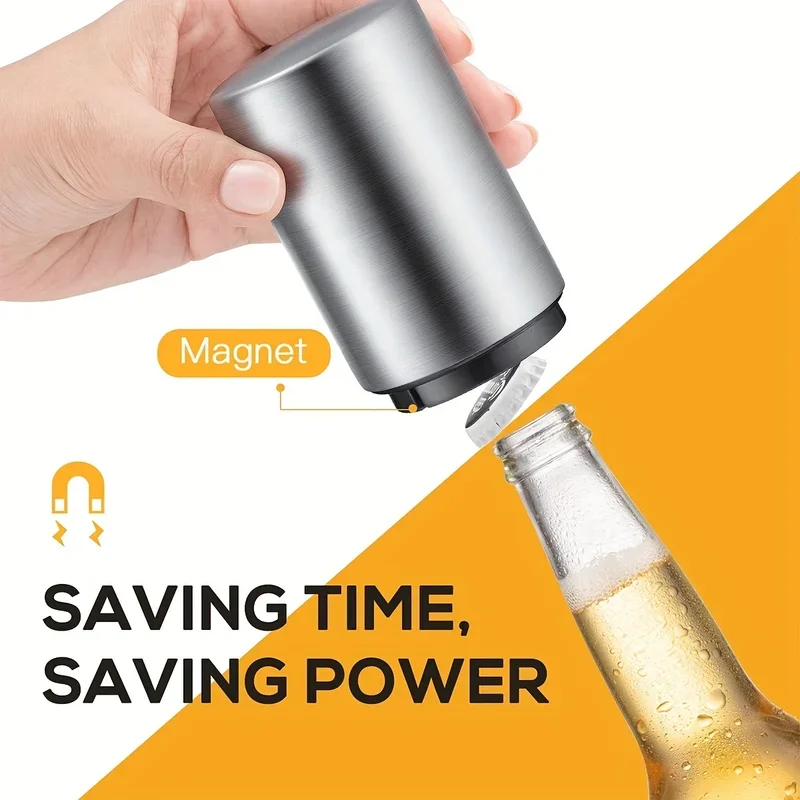 

Advanced Beer Bottle Opener, Stainless Steel Semi-automatic Bartender Tool, Press on Lid to Open, Portable, Quick to Open Lid in