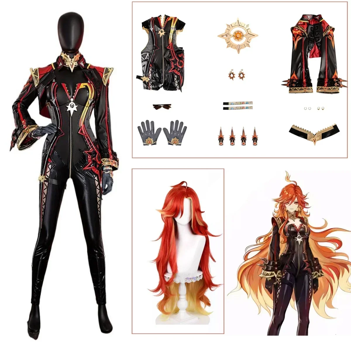 Disfraz de Pyro Archon Mavuika para hombre, uniforme de Cosplay, juego de peluca, Genshin Impact, Anime, juego de rol para fiesta de Halloween, conjunto completo, nuevo, 2024