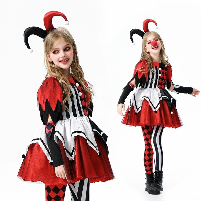 Disfraz de Payaso Malvado Espeluznante de la Película Spooktacular, Disfraz de Bufón para Niña, Uniforme para Representaciones Escénicas, Ropa de Halloween