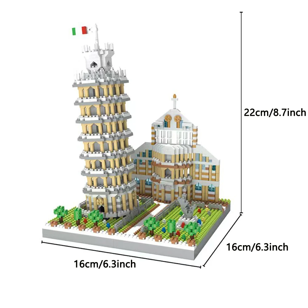 KNEW BUILT The Leaning Tower of Pisa Euro Constrution Micro Mini Building Blocks for Adult Child Toys Set Roma Colosseum Bricks