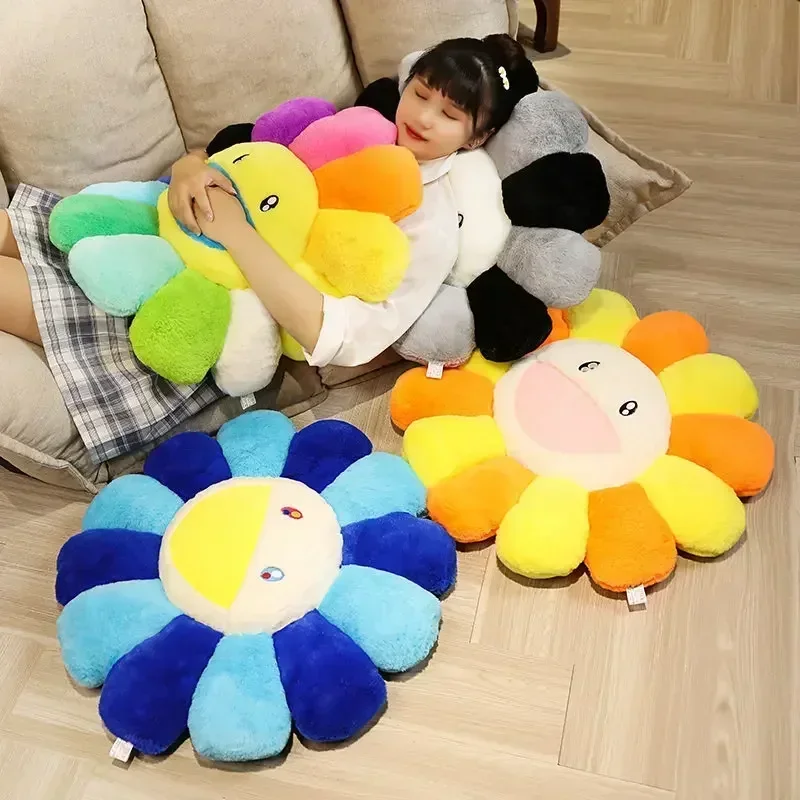 

Rainbow Sunflower Plush Cushion Cute Flower Stuffed Pillow Smile Sunflower Pillow Soft Office Sleeping Back Cushion Sofa Decor