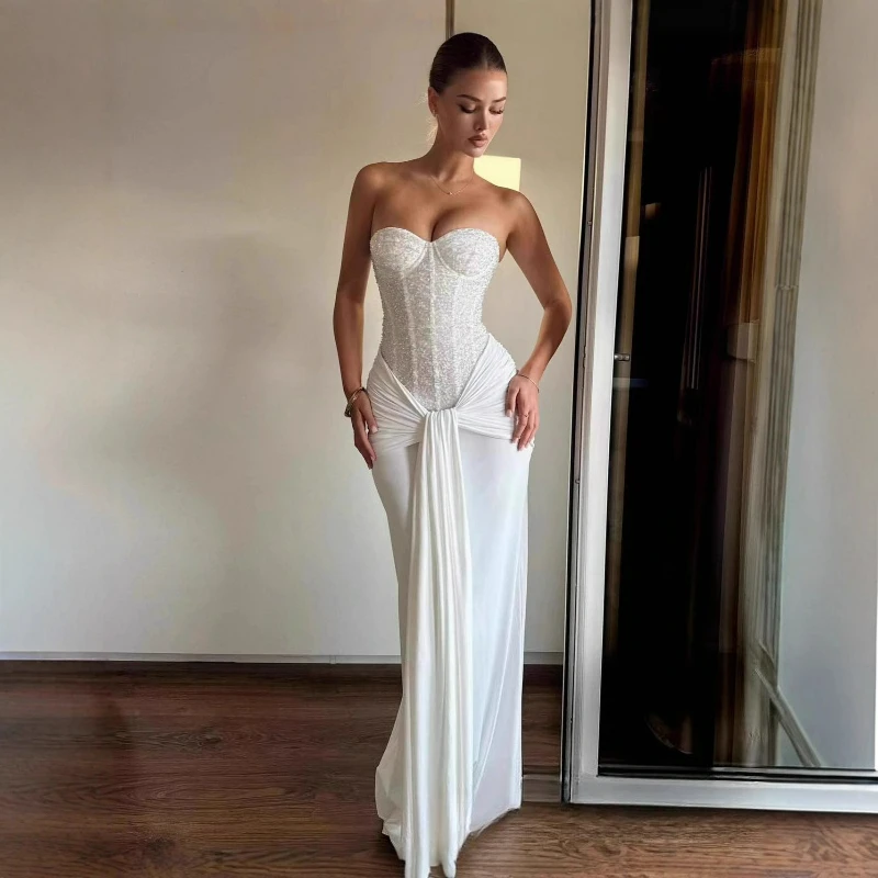 

French Style Elegant Strapless Sequined Tight Party Evening Long Dress 2026 Summer New Fashion Cross-border Women's Clothing