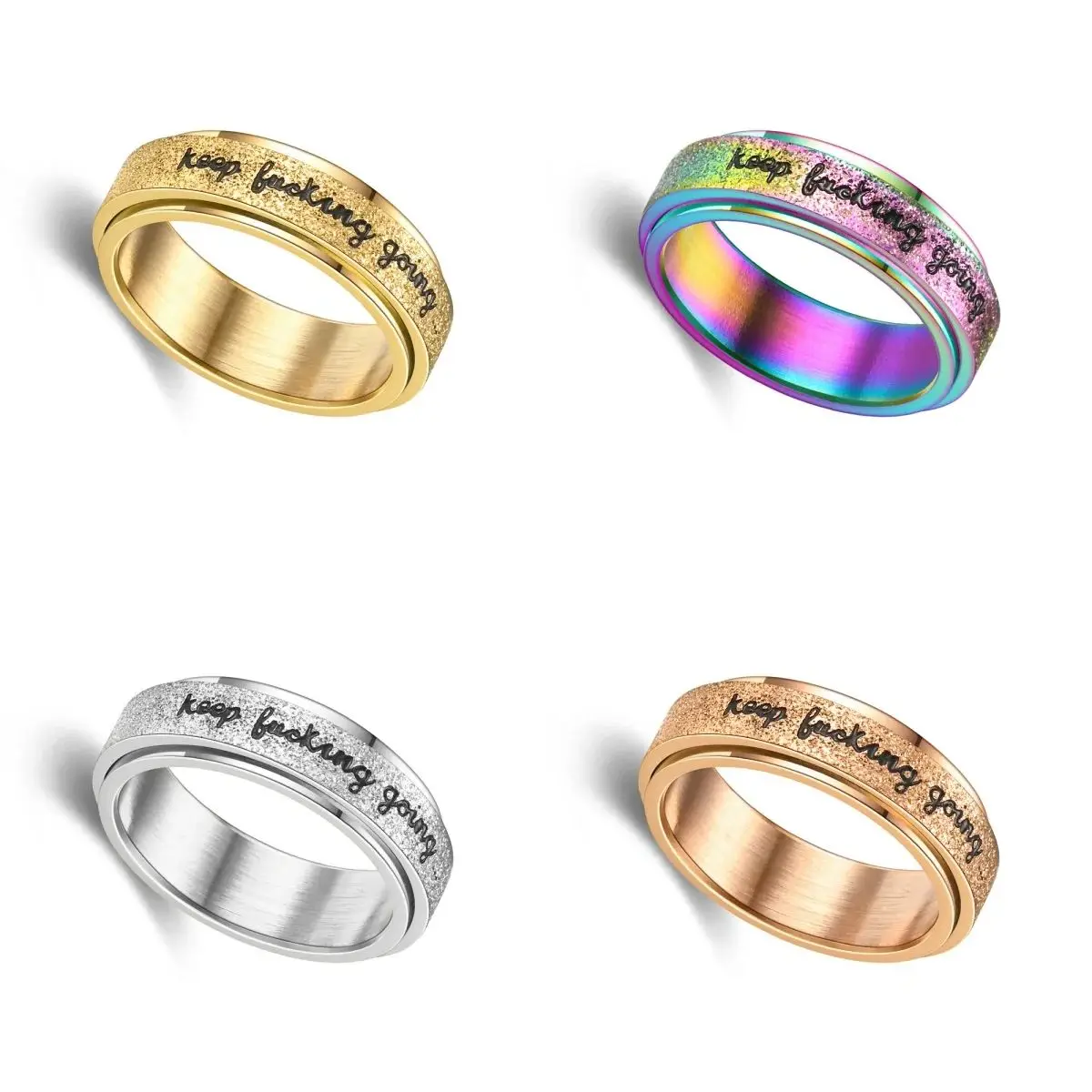 

Unisex Vibrant Stainless Steel Rotating Ring 'Keep Going' Motivational Jewelry Fashion Inspirational Daily Wear