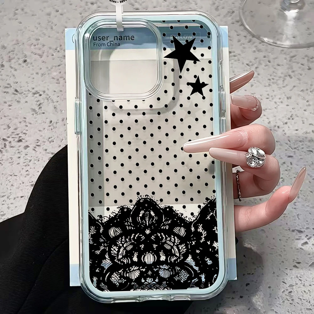 Polka Dot Spitze Sterne Transparente 2-in-1 Handyhüllen für iPhone 17 11 12 13 14 15 16 17 Pro Max Plus XR X Air Stoßfeste TPU-Hülle – Detail 3