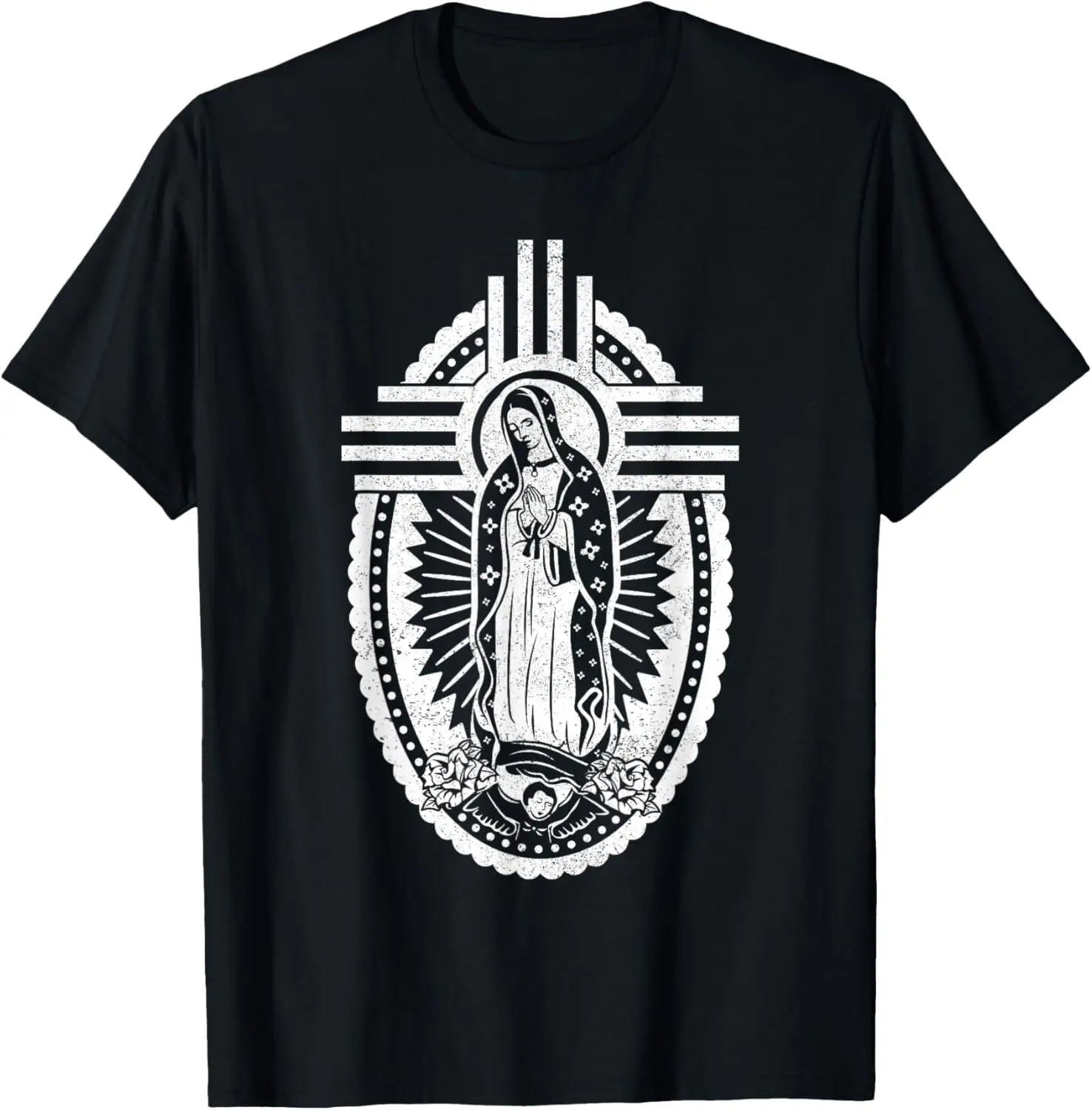 

Our Lady of Guadalupe Virgin Mary Graphic Tee Soft Cotton Religious Portrait T-Shirt Unisex