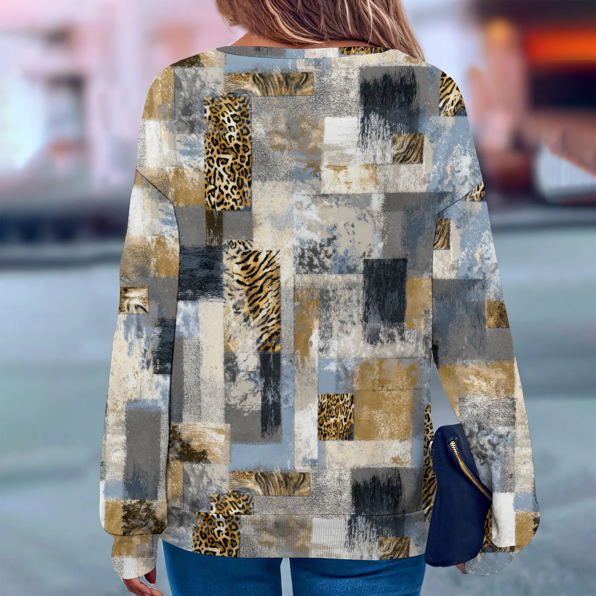 Camicia da donna alla moda a maniche lunghe Y2k con grafica autunnale Felpa basic leggera e comoda girocollo