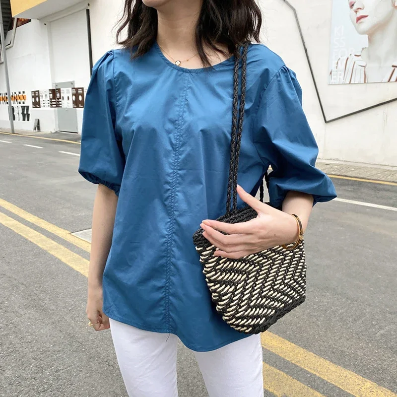 

Summer Korean Harajuku Solid Color Women Tops Sexy Backless Fashion New Puff Sleeve Tee Shirts Femme Hemd Damen Vestidos Chemise