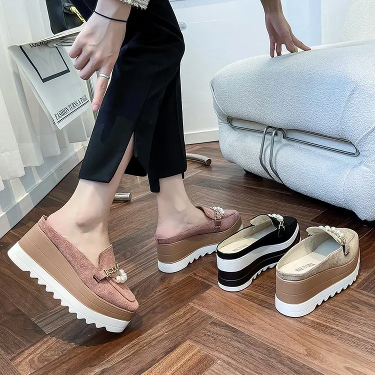 Klapki damskie flip wygodna guma buty na platformie damskie casual okrągłe toe płaskie mokasyny płaskie jesienne zamszowe buty damskie