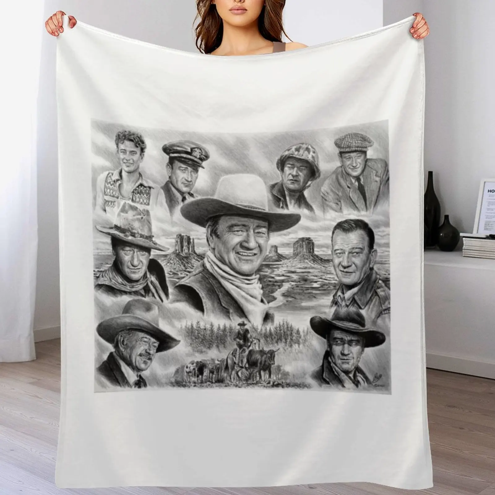 John Wayne Collage Throw Blanket Foldable Soft Warm Blanket for Outdoor Use