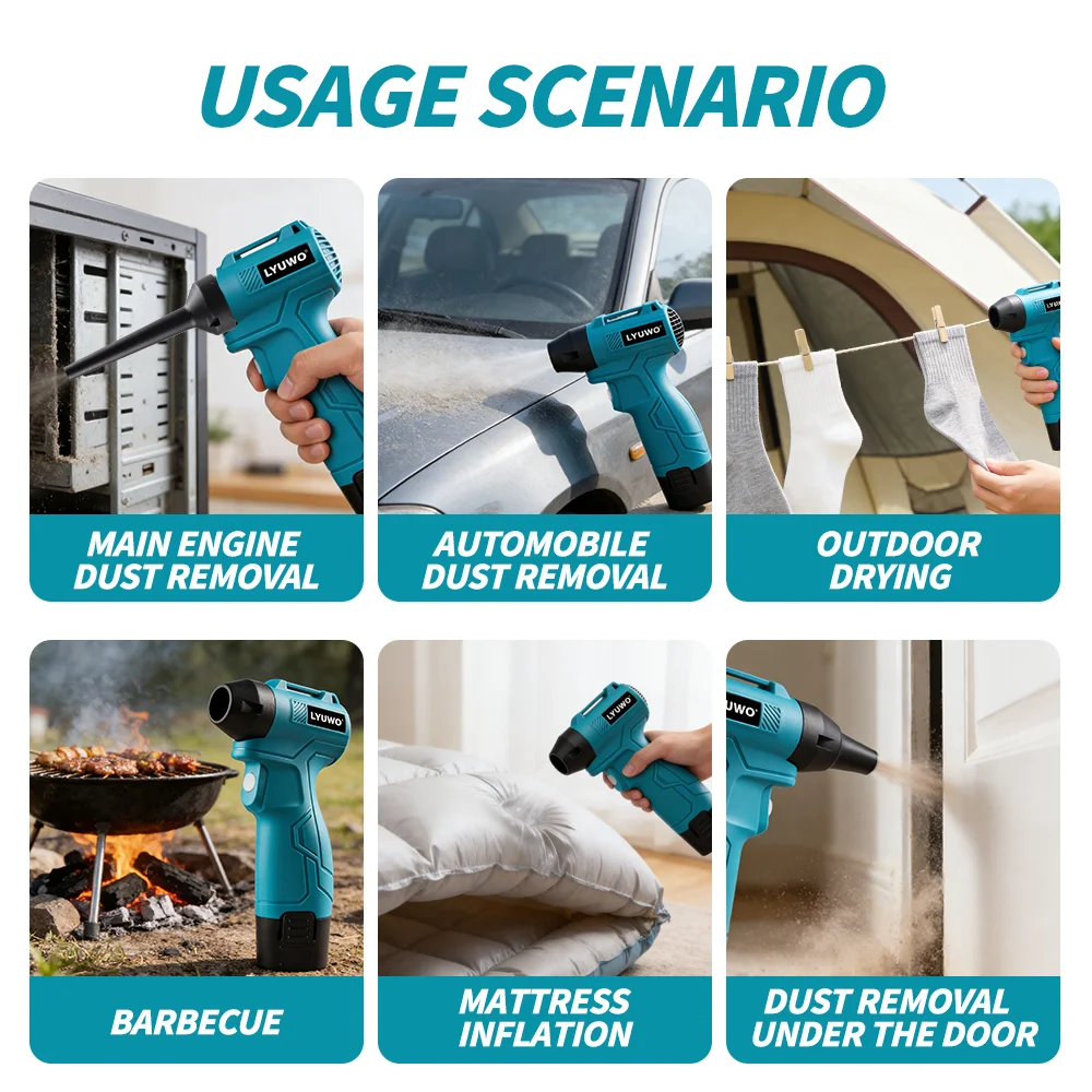 Air Blow Gun Dust Blower Computer Host Car Dust Cleaner Wireless Lithium Battery Blow Dryer, Essential Tool for Outdoor BBQ