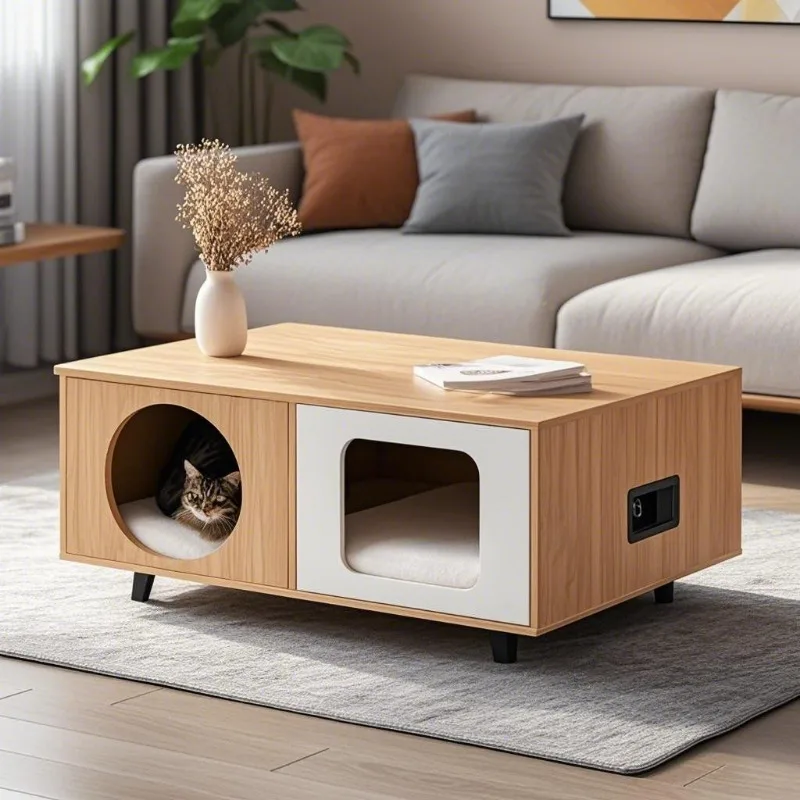 Multifunctional people and pets shared small apartment coffee table side table wireless charging function cat nest cat cabinet