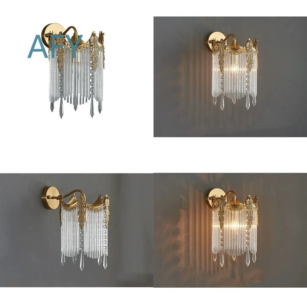 Retro French Light Luxury Crown Glass Strip Wall Lamp for Bedroom Living Room TV Background Wall Decor European American