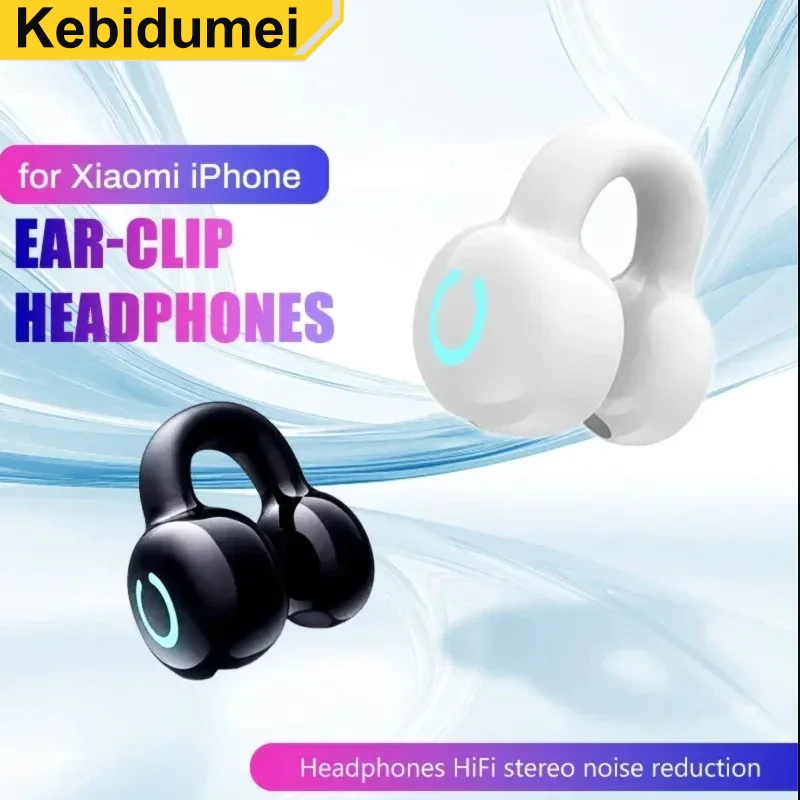 Kebidumei BT5.3 Wireless Ear Clip On Earphone Single Earbud Waterproof Sports Earphone Clip On Headphone for Running Workout