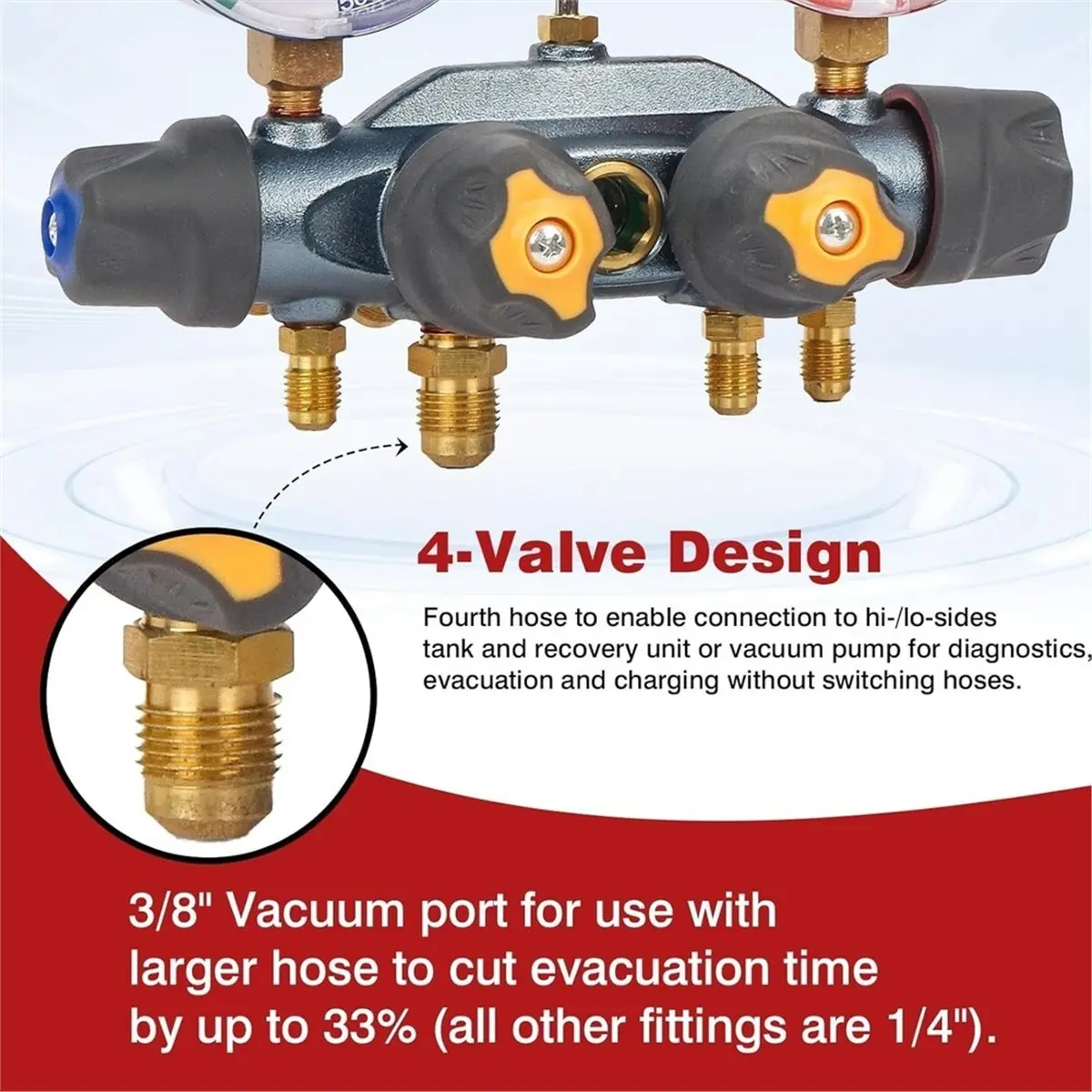 【MUST-HAVE LIST】 Fluorination Meter,3/8 Inch Vacuum Port for Use with Larger Hose to Cut Evacuation Time By Up to 33%