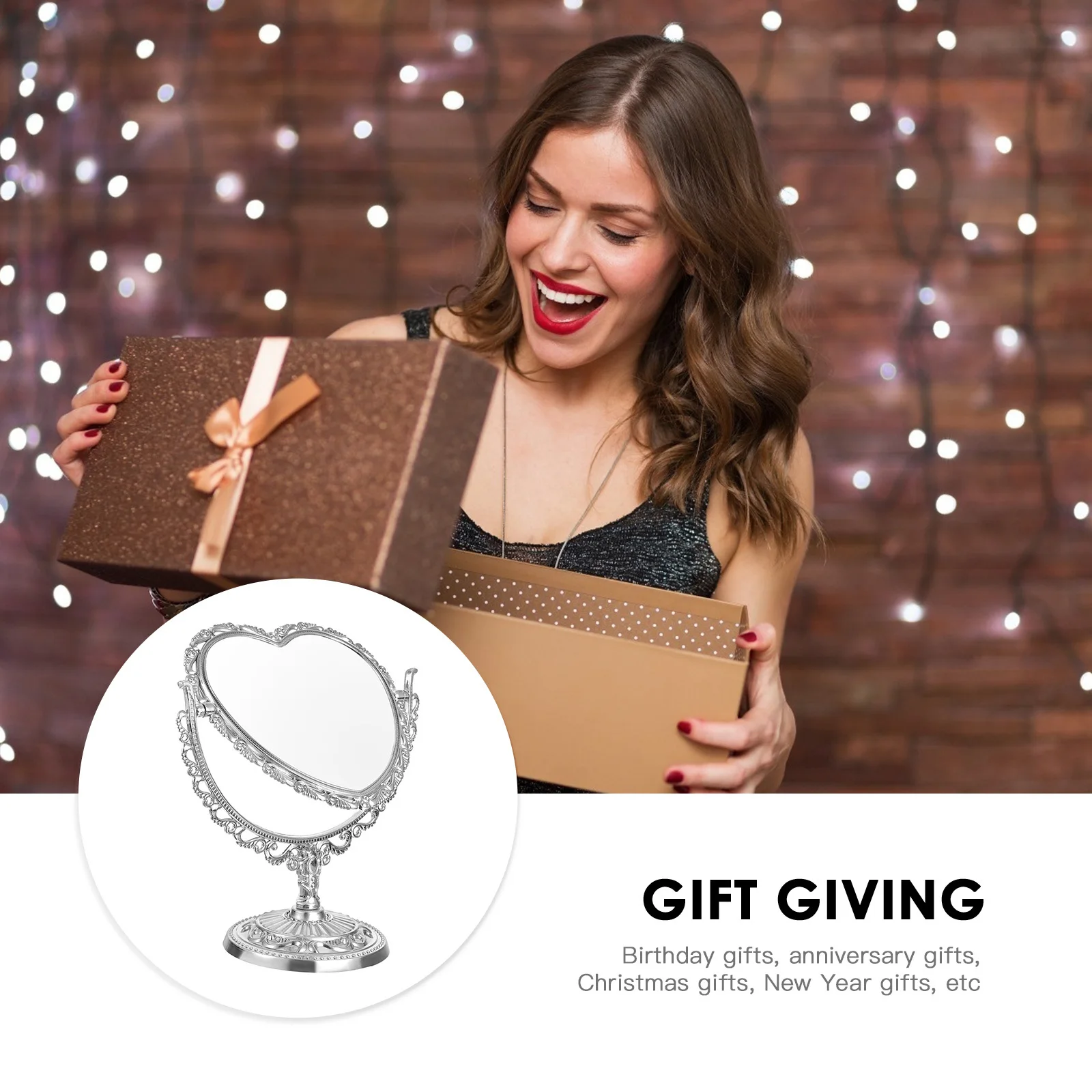 الرجعية القلب مرآة لوضع مساحيق التجميل الغرور منضدية سطح المكتب مكافحة ديكور مضمد الحمام غرفة نوم قابل للتعديل زاوية دوران حر #3