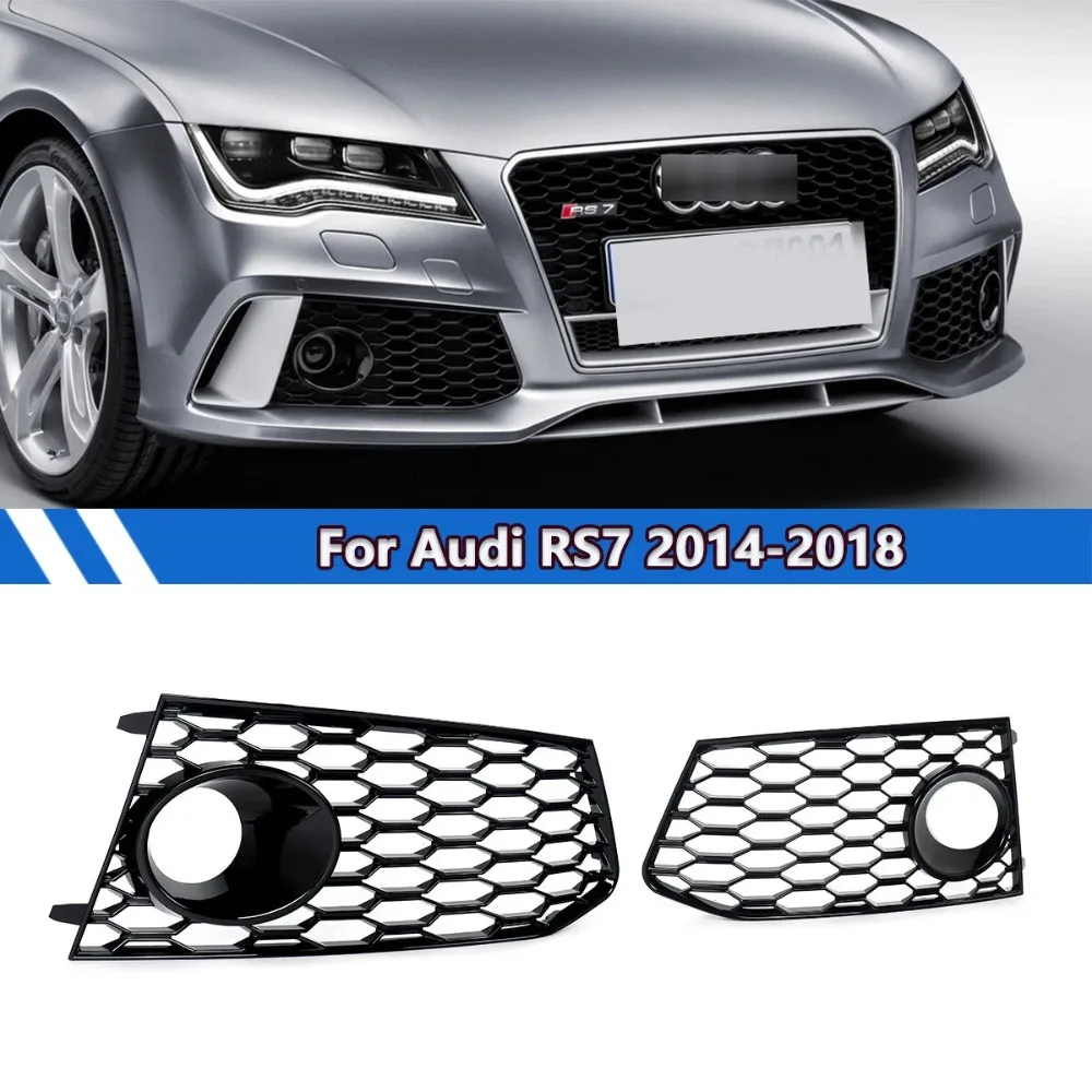 

ABS черный автомобильный сотовый сетчатый передний бампер, противотуманная фара, нижняя панель, решетка для Audi RS7 2014-2018 4G8807681G 4G8807682G